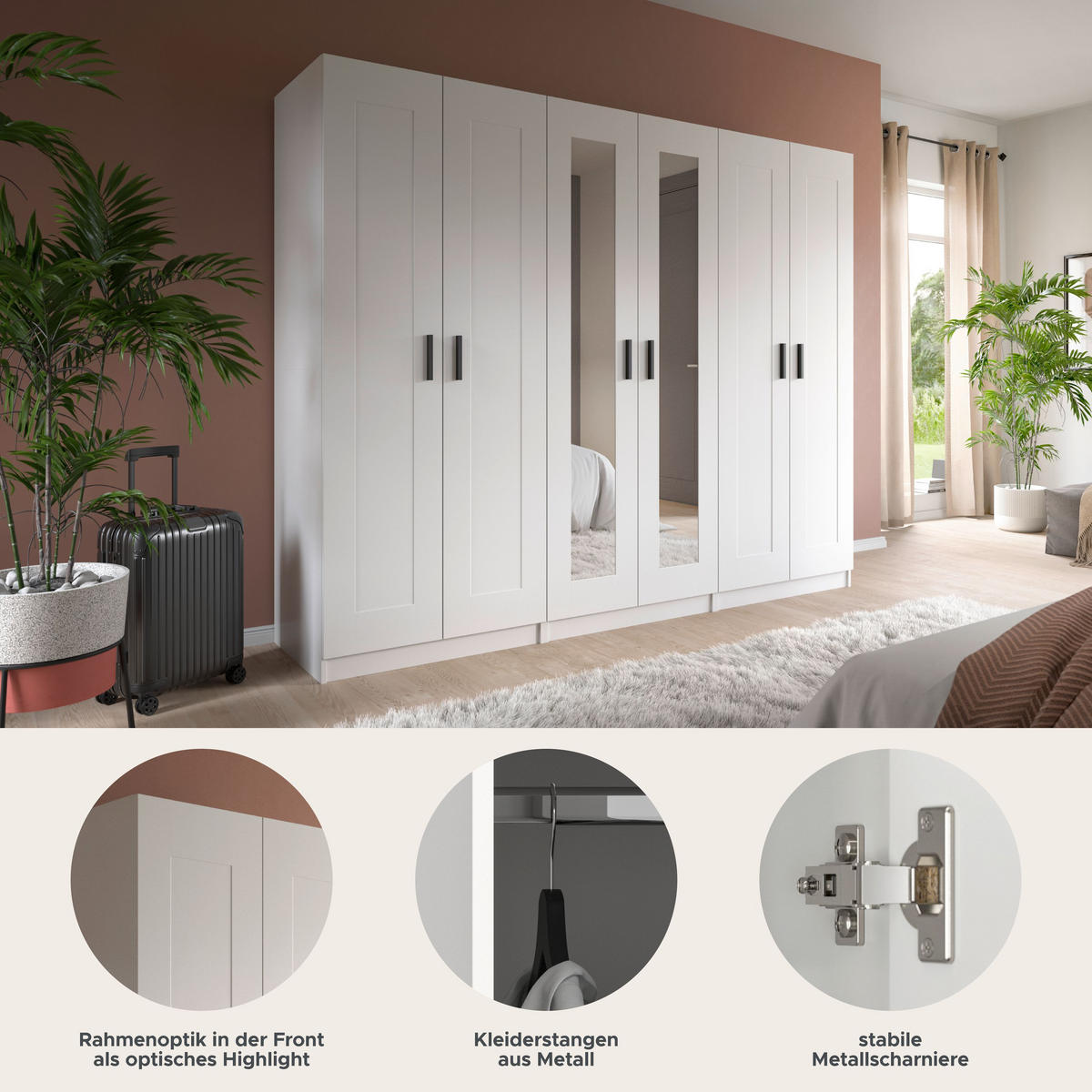 KLEIDERSCHRANKKOMBINATION VISBY (B/H/T: ca. 240/194/56 cm) in weiß/weiß - Weiß, Holzwerkstoff (240/194/56cm)