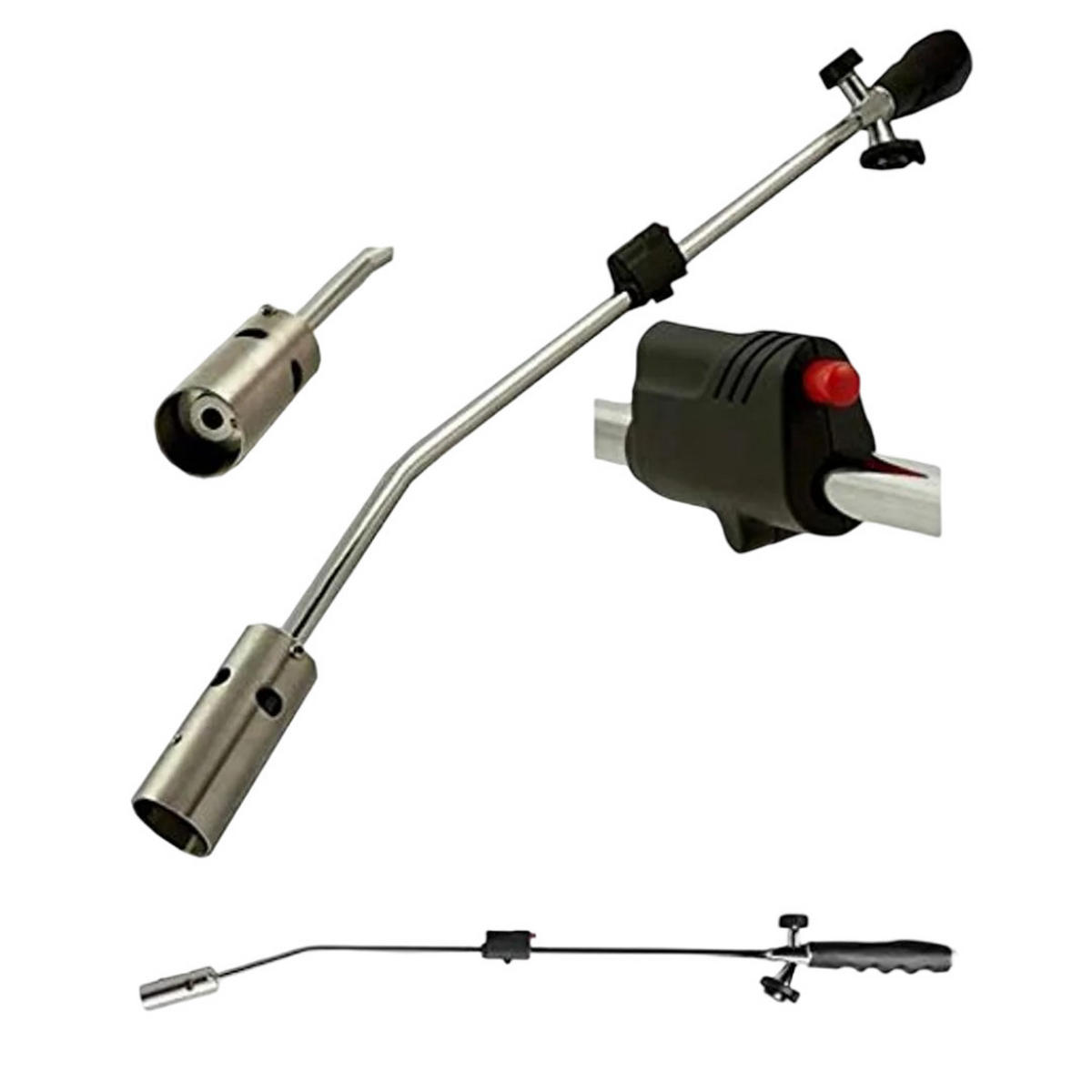 UNKRAUTBRENNER K0318 Schwarz 80 cm 10er Set Butangaskartuschen - Silberfarben/Schwarz, Kunststoff/Metall (9/80cm) - Kinzo