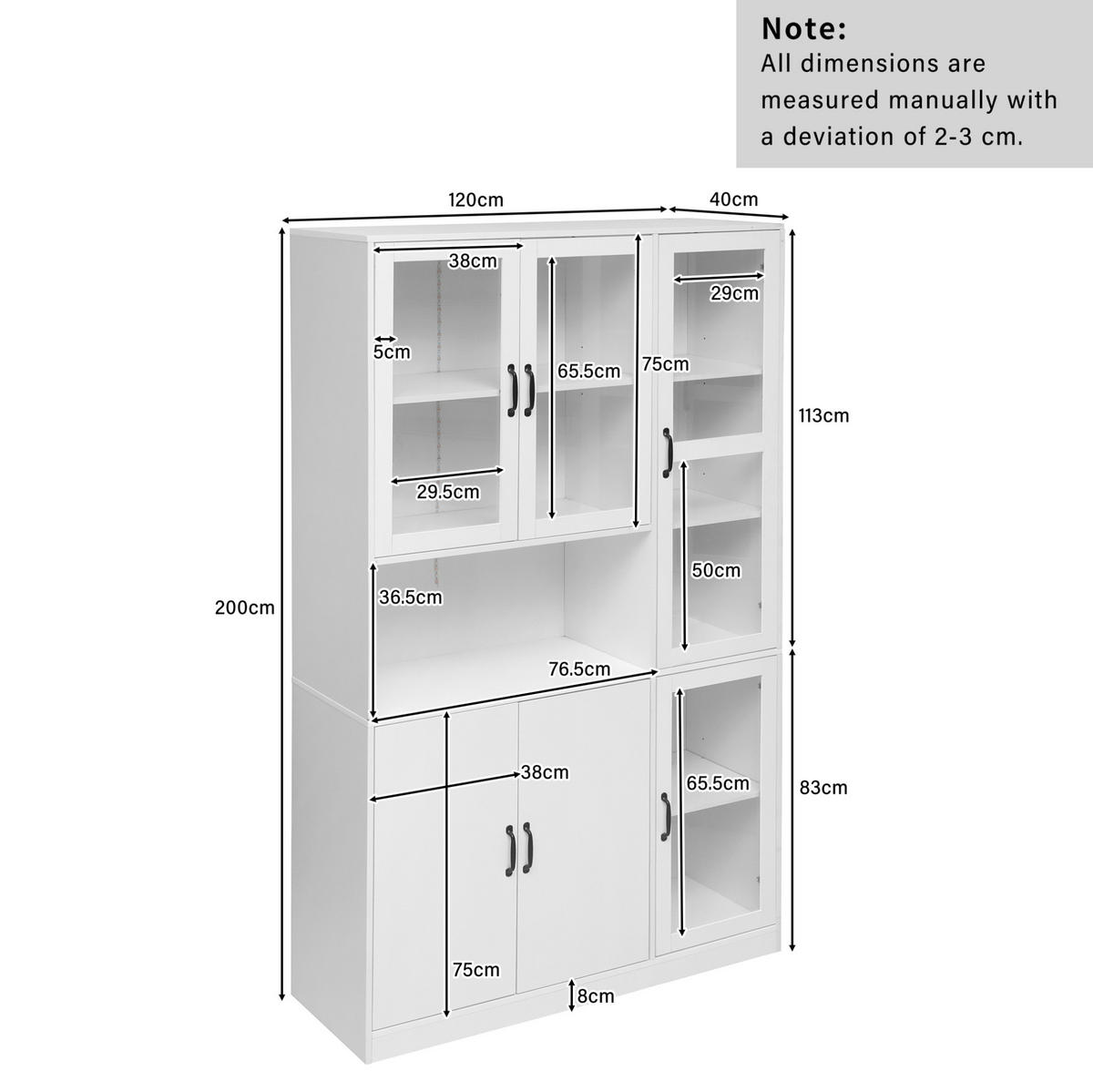 VITRINE 120/40/200 cm aus MDF mit LED-Beleuchtung, Acryltüren und 9 Fächern, Weiß - Weiß, Holzwerkstoff (120/200/40cm) - Redom