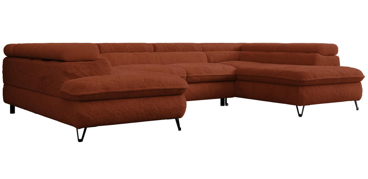 WOHNLANDSCHAFT PETER U Plüsch Orange - Schwarz/Orange, Textil/Metall (346/76/208cm) - MKS