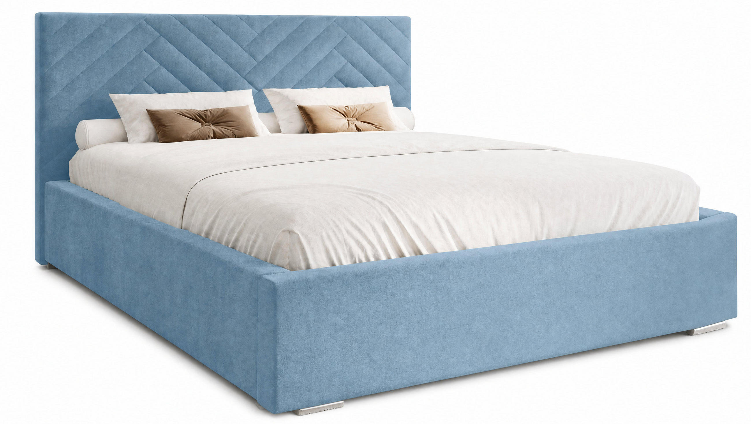POLSTERBETT 120x200 cm AURA, Doppelbett mit Bettkasten und Lattenrost aus Holz, Velourstoff: Hellblau - Hellblau, Holz/Kunststoff (120/200cm) - Marpur