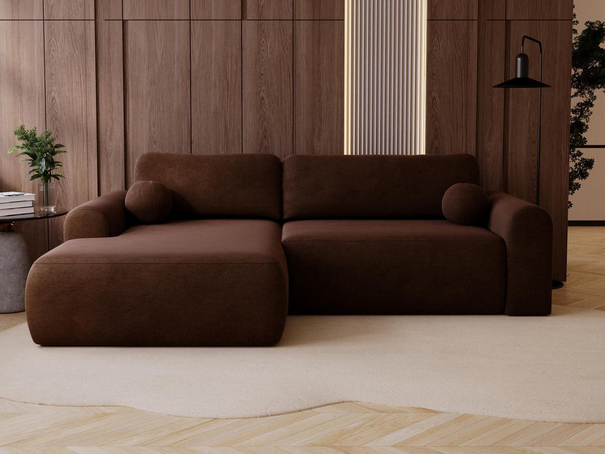 ECKSOFA velvet braun links AURA - Braun, Holzwerkstoff (257/177cm) - Compleo24