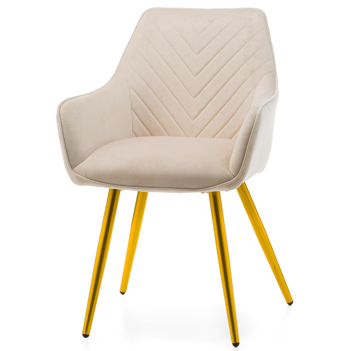 STUHL VASTO gepolstert mit Steppung - beige goldene Beine - Samt Velours - Ecru/Beige, Textil/Metall (58/87/60cm) - NEW HOME
