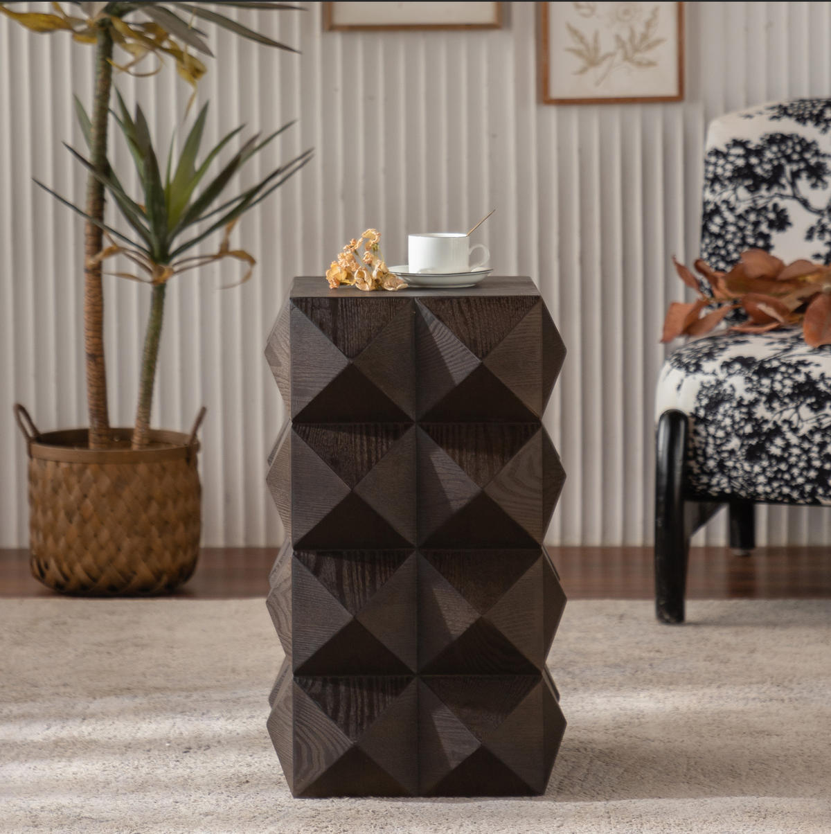 BEISTELLTISCH in Braun mit 3D-Prägung für Schlafzimmer und Wohnzimmer, B37/T37/H60 cm - Braun, Holzwerkstoff (37/37/60cm) - STILVORA