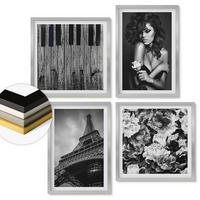 WANDBILDER 4er Set - 50x50 cm & 40x60 cm Silberner Rahmen - Porträt einer Frau mit einer Eiffel-Rose - Silberfarben, Kunststoff (50/50cm) - ArtPrintCave
