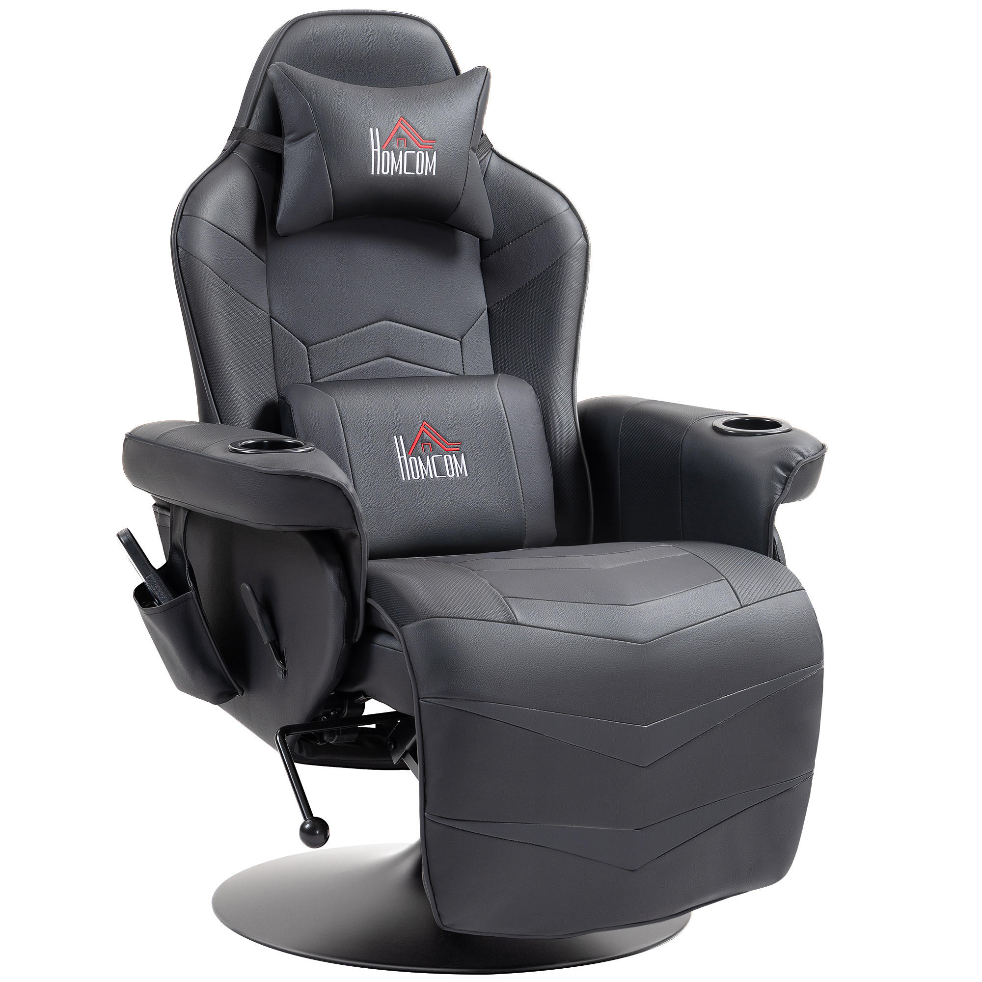 RELAXSESSEL mit Massagefunktion, Kissen, Kunstleder, Schwarz - Schwarz, Leder (82.5/111.5/79.5cm) - HOMCOM