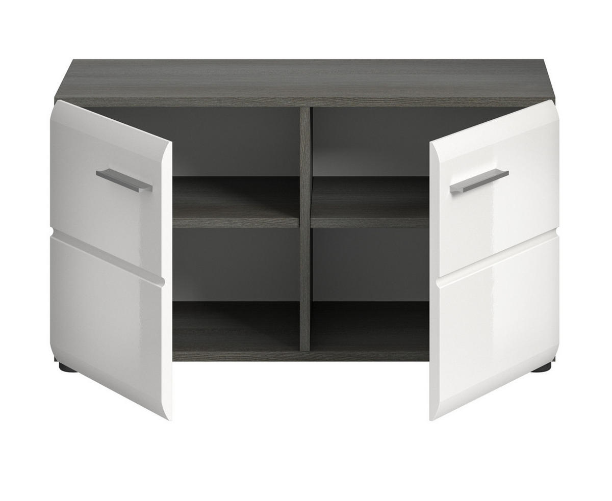 GARDEROBENBANK weiß Hochglanz, grau 80 cm, Schuhbank mit 4 Fächern - Weiß Hochglanz/Silberfarben, Holzwerkstoff/Kunststoff (80/44/37cm) - Inn.Furn