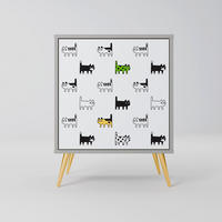 SIDEBOARD CATS COMPILATION, Grau, 57,5x42x75,5 cm, Goldfarbene Metallfüße - Goldfarben/Multicolor, Holzwerkstoff/Metall (57.5/75.5/42cm) - SpaceRebels