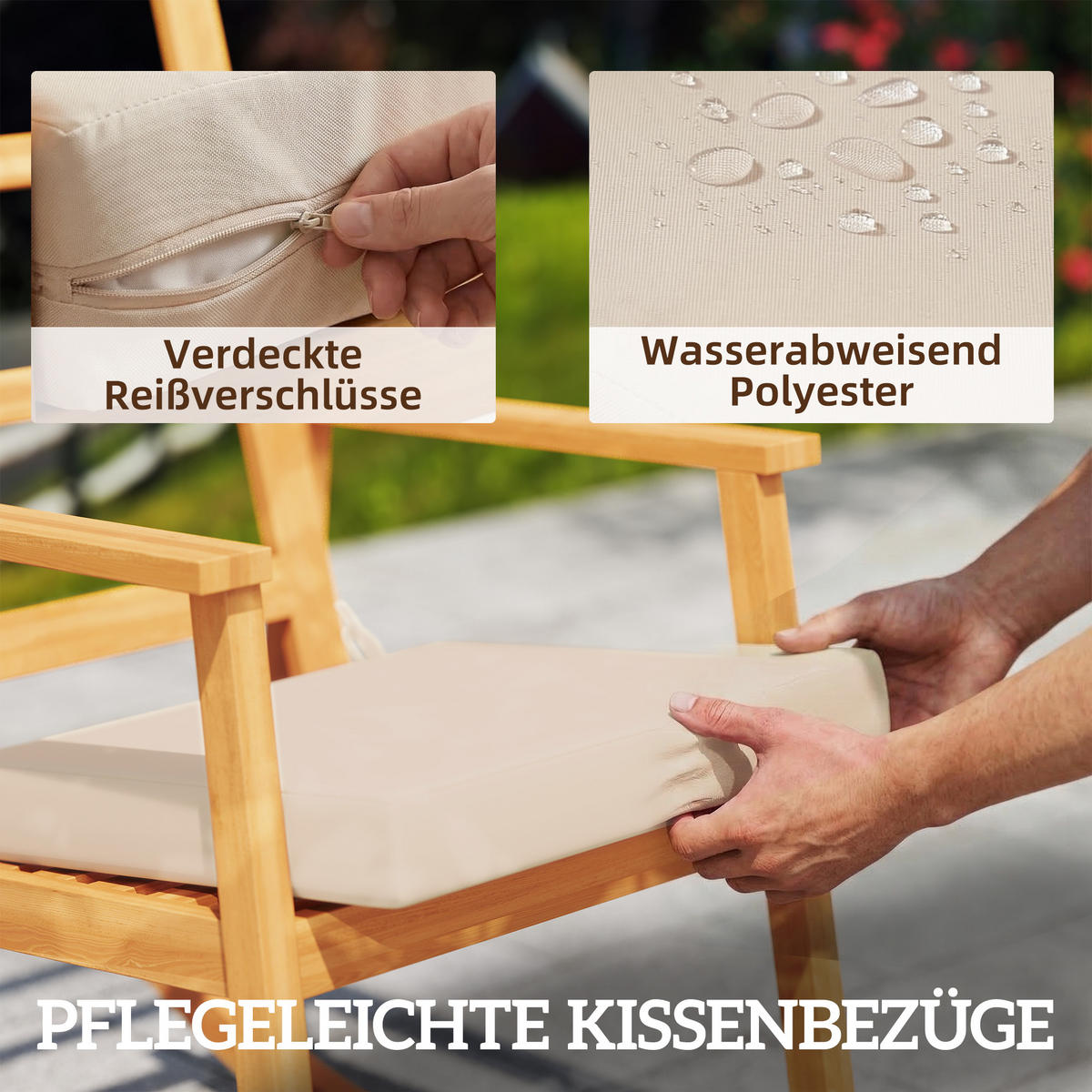 SCHAUKELSTUHL Akazienholz Polyester Beige - Beige/Akaziefarben, Holz/Textil (60/107/89cm) - Outsunny