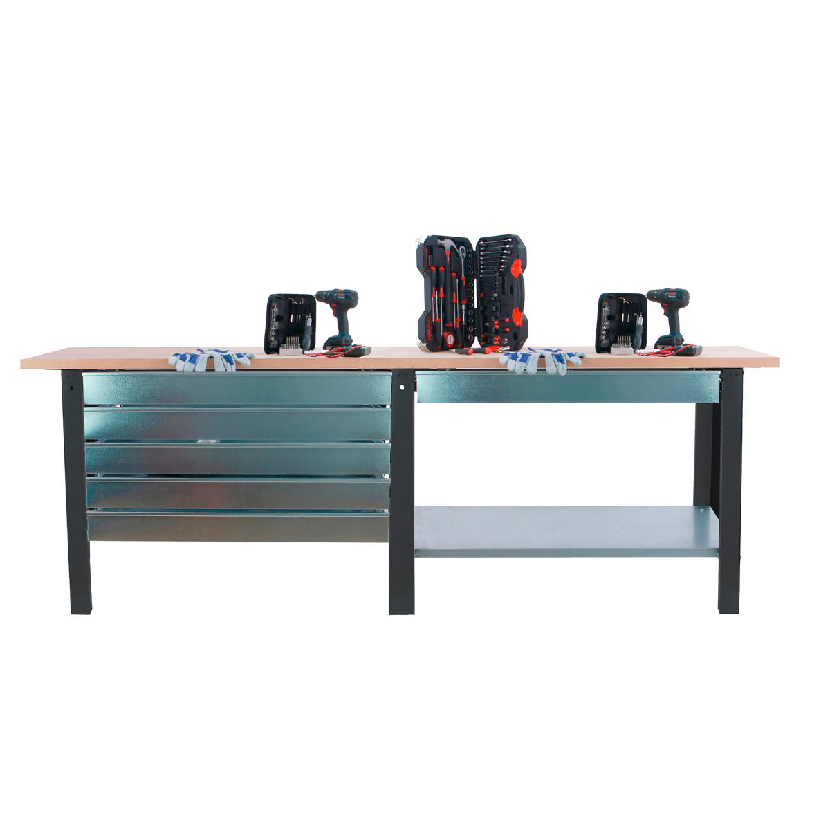WERKBANK Buffalo Wood mit 6x Schublade HxBxT 86,5 x 210 x 75 cm Traglast 1000 kg Anthrazit - Anthrazit, Metall (210/86.5/75cm) - PROREGAL