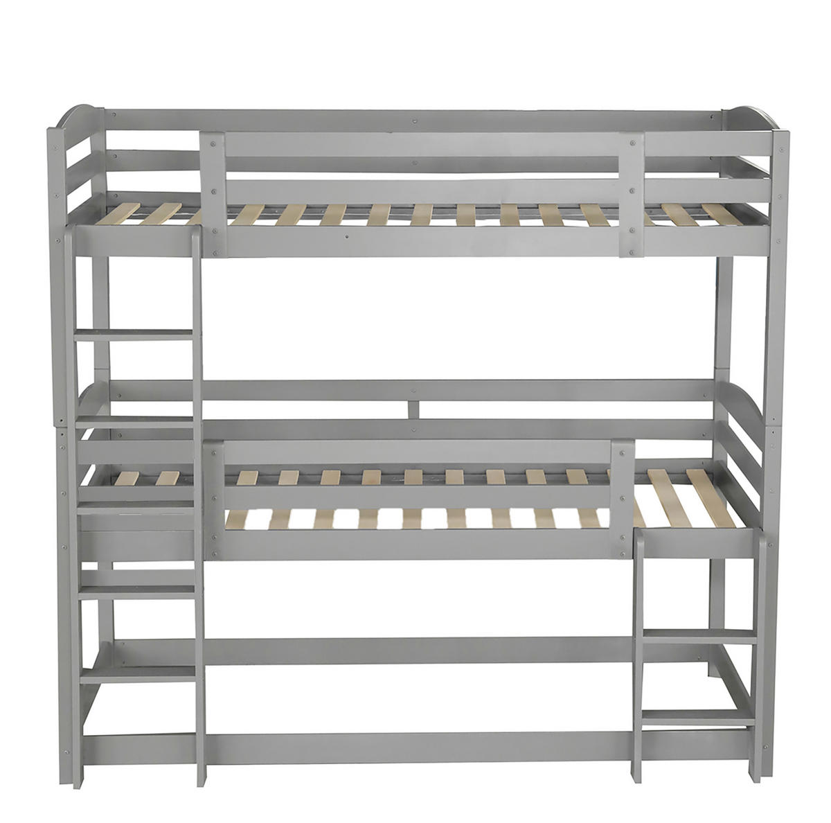 ETAGENBETT 90/200 cm grau aus Kiefernholz mit 3 Betten - Grau, Holz (90/200cm) - OKWISH