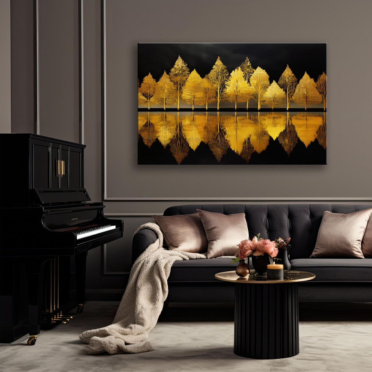 WANDBILD goldene bäume wald - Goldfarben, Textil (60/40cm) - Feeby