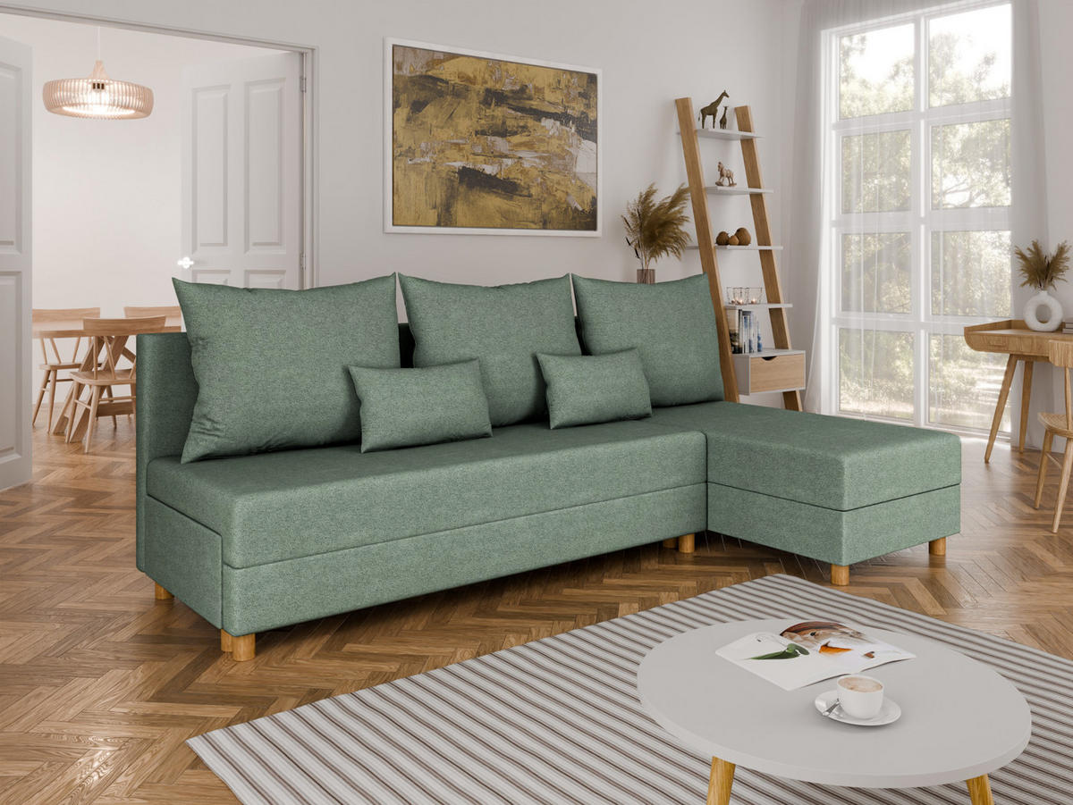 ECKSOFA Lellice L-Form - links oder rechts montierbar, grün - Grün, Holz (214/122cm) - Homesy