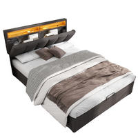 POLSTERBETT 140x190 cm mit LED, Schubladen, Leinen, Grau - Grau, Holz (140/190cm)