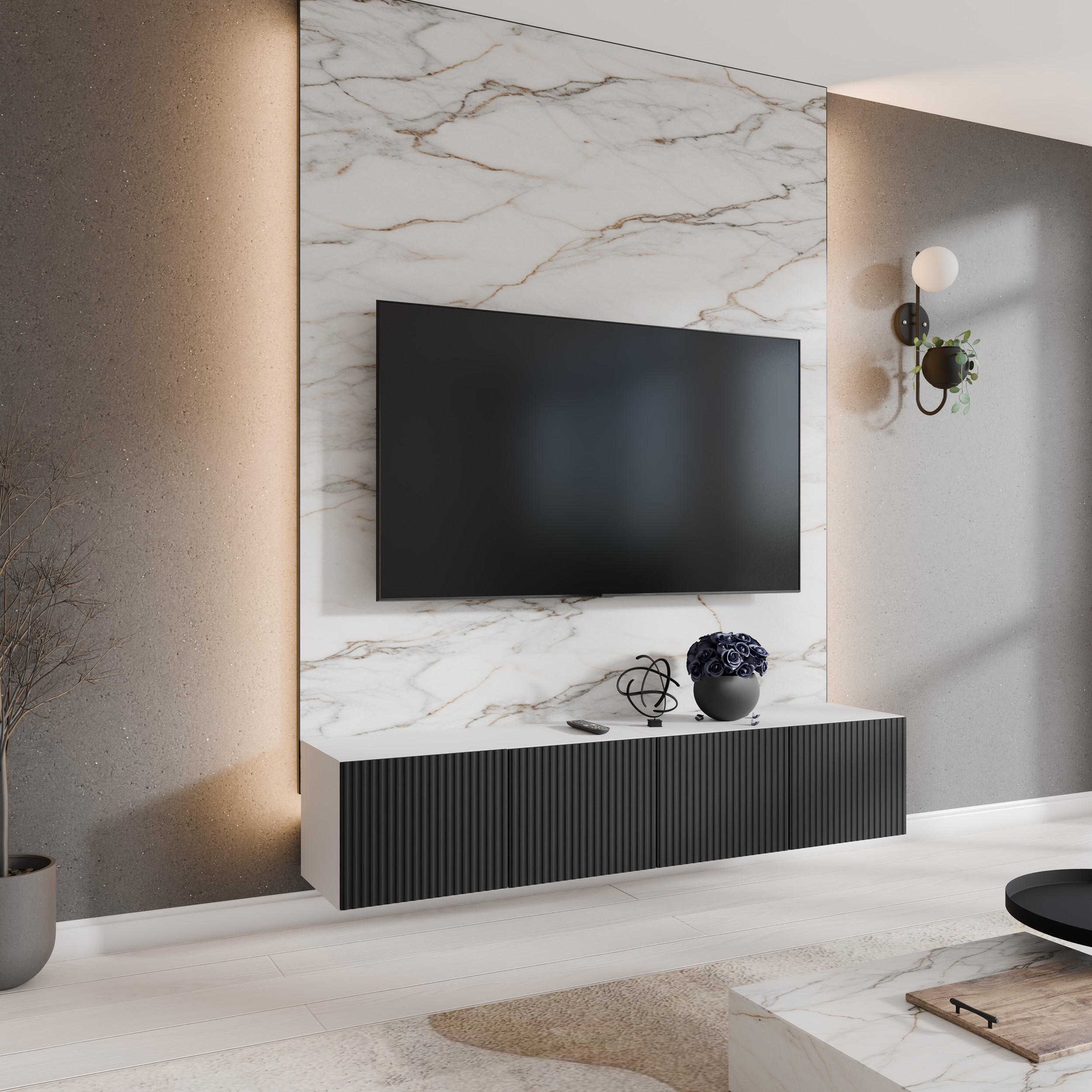 TV-SCHRANK NOE - Schwarz/Weiß, Holzwerkstoff (200/41/40cm) - Meblini