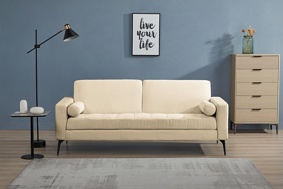 3-SITZER SOFA - Beige - Cord - Stahl - 194 x 82 x 76 cm - Beige/Schwarz, Textil/Metall (194/82/76cm) - home24