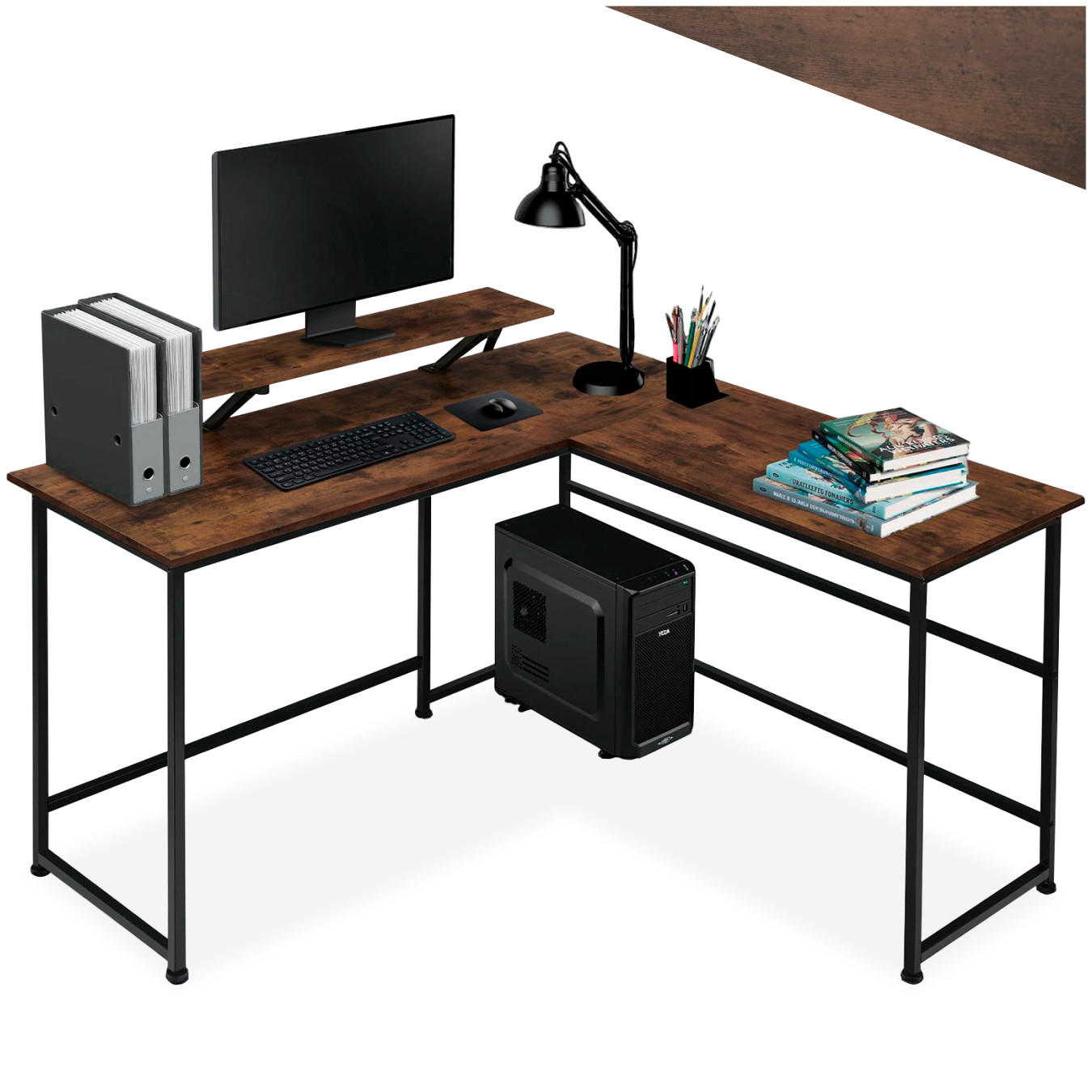 SCHREIBTISCH Melrose,140 x 130 x 76,5 cm,Industrial Holz dunkel, rustikal - Rostfarben, Holz (140/130/76.5cm) - tectake