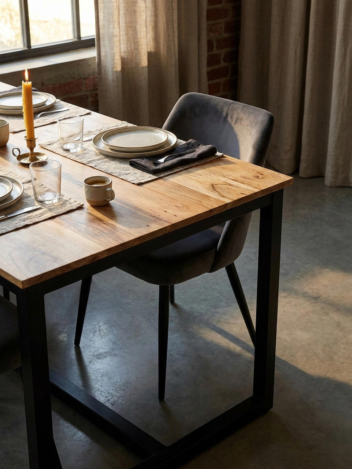 ESSTISCH Massivholz Metall Rechteckig Loft-Stil, Akazie 200x100x76 cm - Schwarz/Akaziefarben, Holz/Metall (100/200/76cm) - KADIMA DESIGN