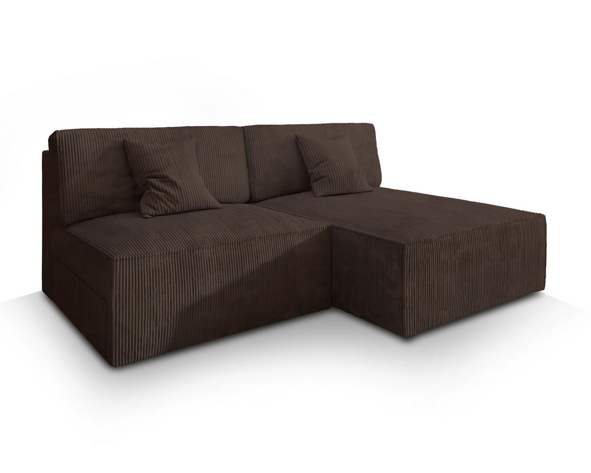 ECKSOFA FIORO P Braun Kordstoff mit Schlaffunktion - Braun, Holz (204/148cm) - MASSENO