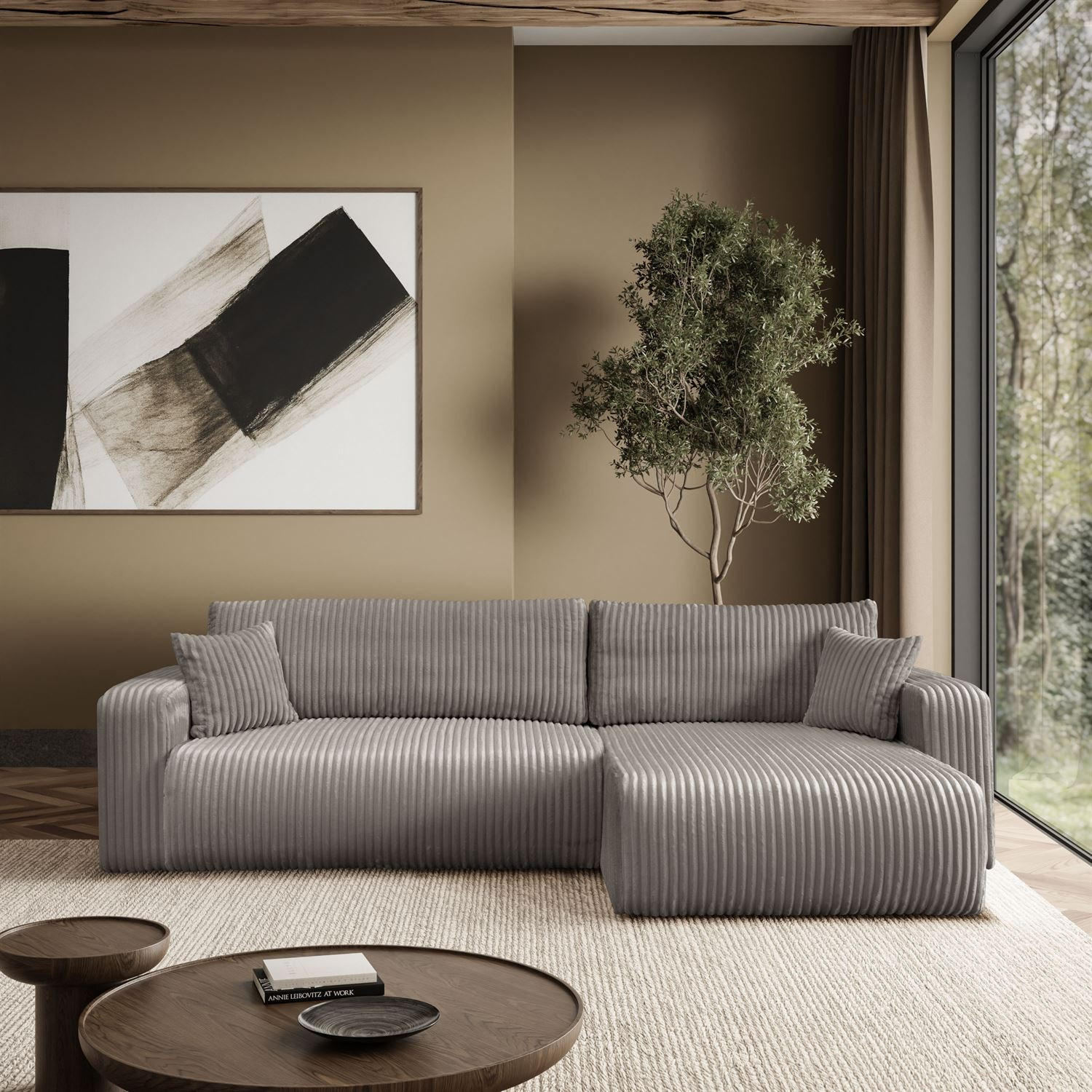 Ecksofa PRESTIGE SOFT mit Schlaffunktion und Bettkasten, Tilia 11 - Taupe, Textil (277/143cm) - Lookway