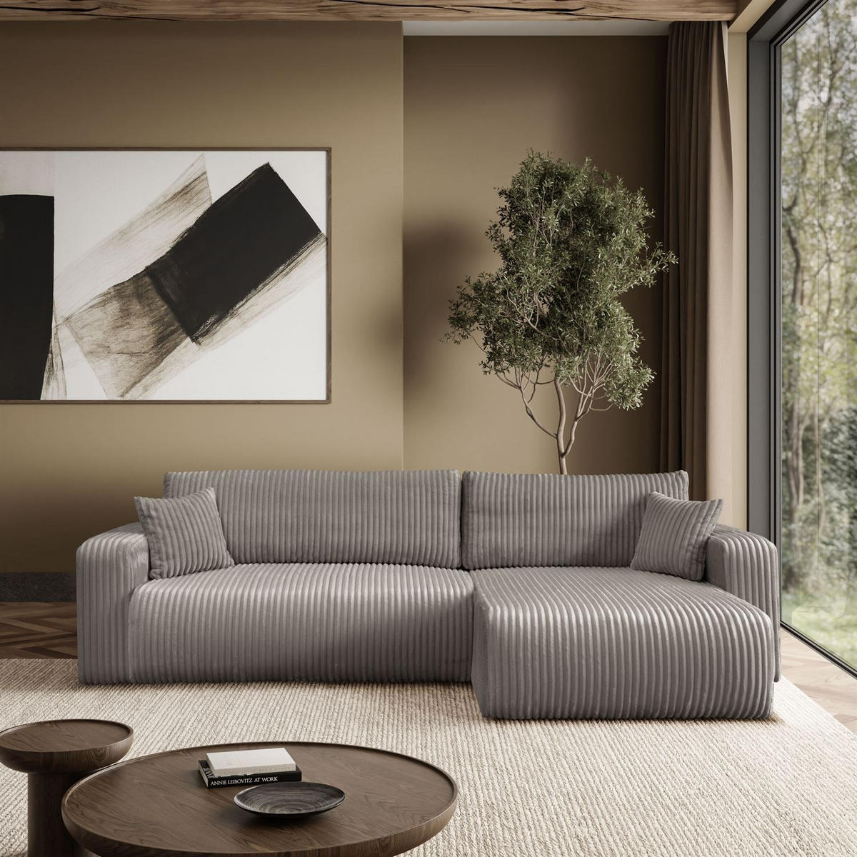 Ecksofa PRESTIGE SOFT mit Schlaffunktion und Bettkasten, Tilia 11 - Taupe, Textil (277/143cm) - Lookway