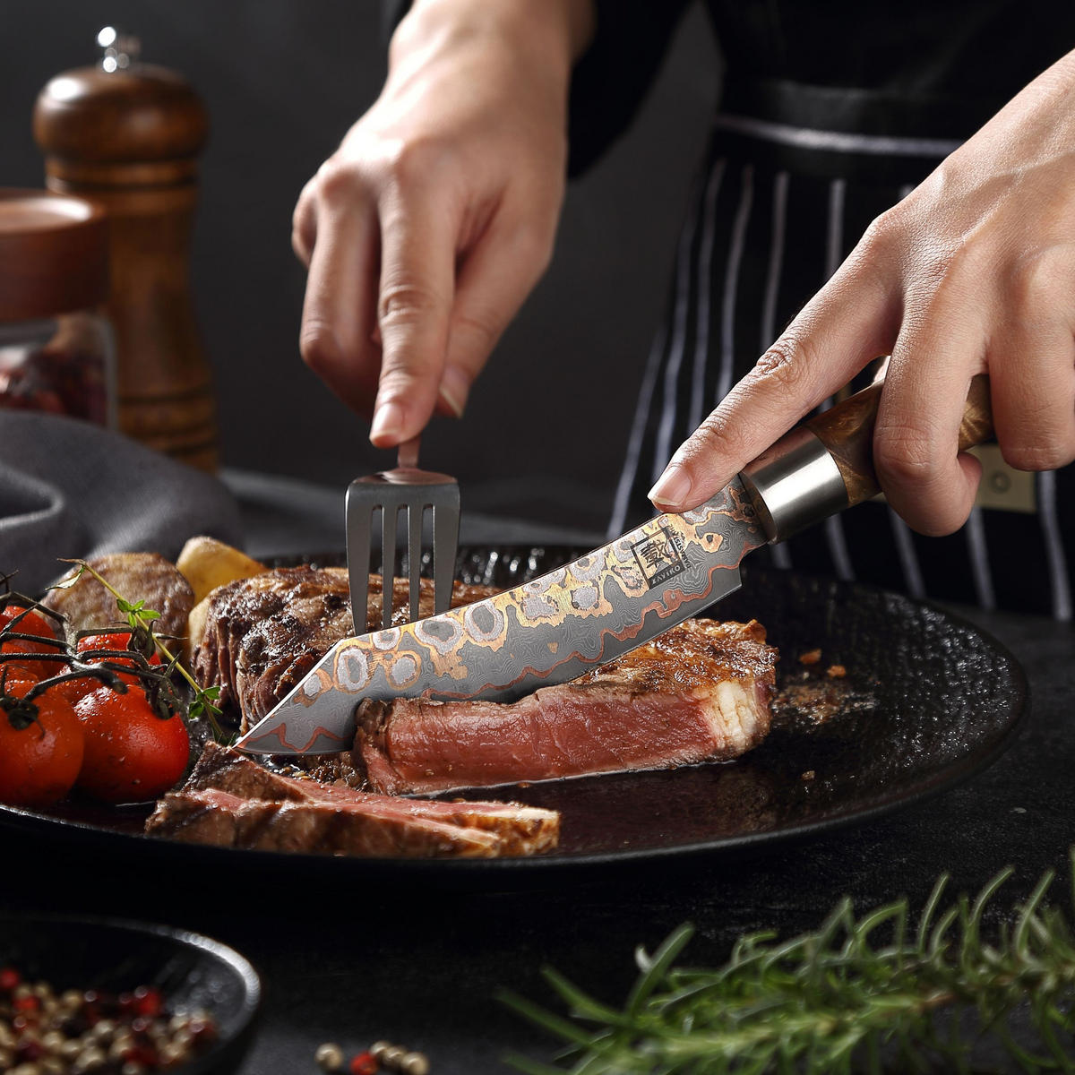 STEAKMESSER 13 cm - Ahornfarben, Holz/Metall (25cm) - Zayiko