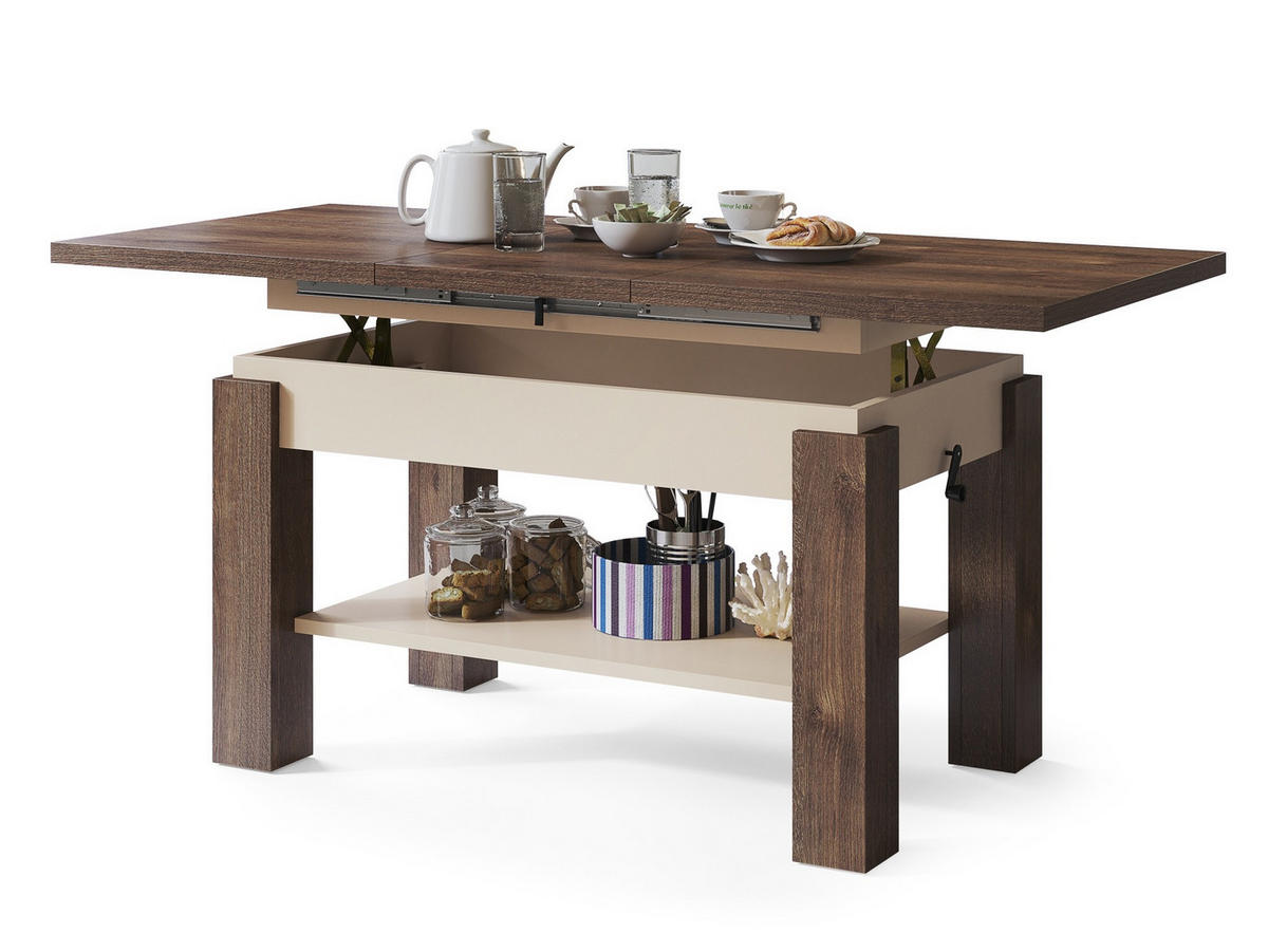 COUCHTISCH rechteckig Eiche dunkel - Beige ausziehbar höhenverstellbar - Beige/Braun, Holzwerkstoff (68/110/59cm) - designimpex