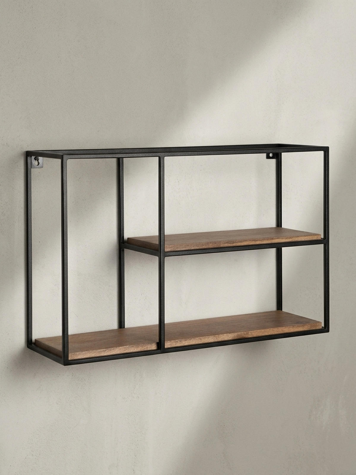 WANDREGAL Mango Massivholz Industrial Stil 60x40x18 cm - Beige/Schwarz, Holz/Metall (60/40/18cm) - KADIMA DESIGN