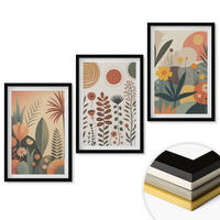 WANDBILDER 3er-Set - 40x60 cm Schwarzer Rahmen - Boho-Pflanzenmuster Natur - Schwarz, Kunststoff (40/60cm) - ArtPrintCave