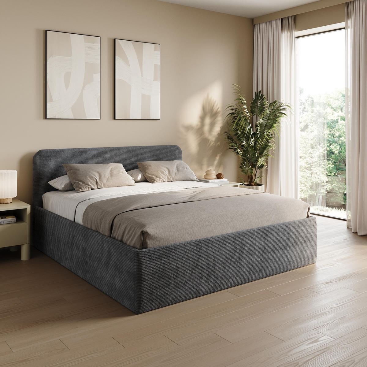 POSLTERBETT 160x200 cm in Anthrazit - Anthrazit, Holzwerkstoff/Textil (160/200cm) - Home Collective