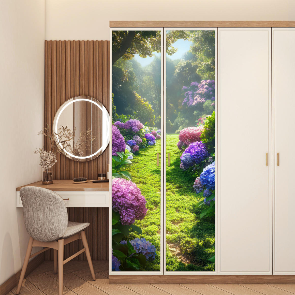 TÜRAUFKLEBER Natur - Hortensie - Blumen - Grün 85x215 cm - Türtapete - Hellgrün, Kunststoff (85/0.1cm) - MuchoWow