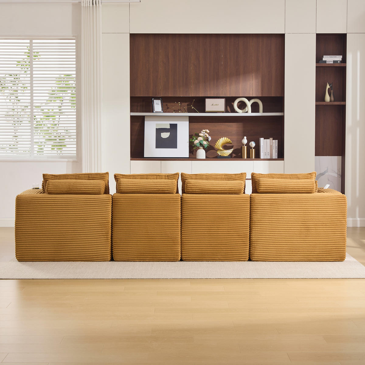 WOHNLANDSCHAFT mit Cordbezug, 2 Fußhockern, Getränkehalter und Seitentaschen in Orange - Orange, Textil (322/75/161cm) - EVRYAE
