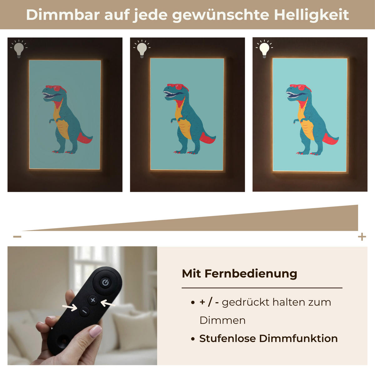 NÁSTĚNNÁ LAMPA S AKUMULÁTOREM Dinosaurus - Modrá - Sluneční brýle 70x100 cm - světle modrá, kompozitní dřevo (70/100/8cm) - OnlyWow