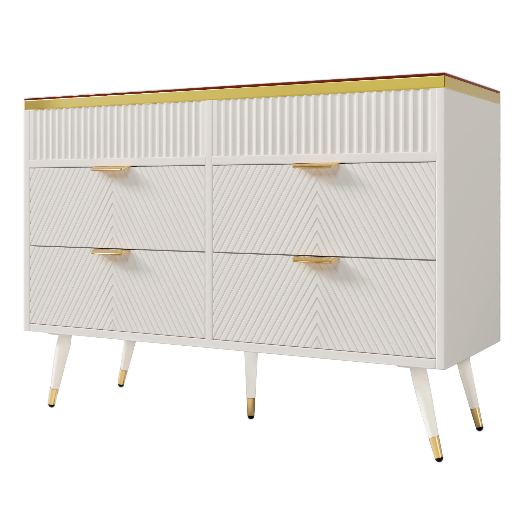 KÜCHENBUFFET mit 6 Schubladen und Glaselementen, 120 x 40 x 76 cm, Weiß, Glas, Spanplatte - Weiß, Holzwerkstoff (120/76/40cm) - SONNENH