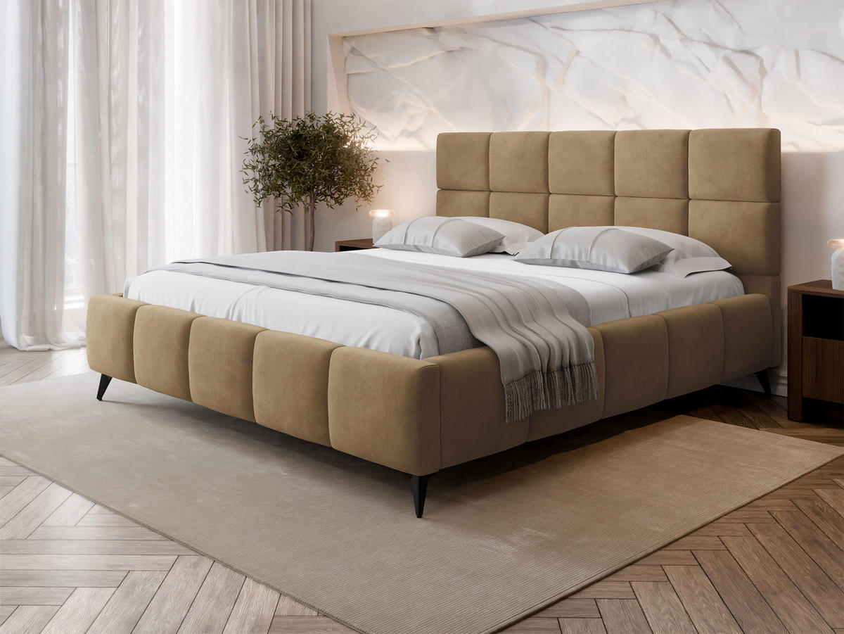 POLSTERBETT Amber - Schwarz/Naturfarben, Holzwerkstoff/Textil (160/200cm) - MIRJAN24