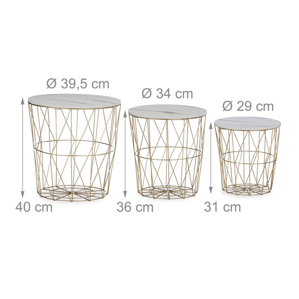 3XKORBTISCH - Multicolor, Holzwerkstoff/Metall (39.5/39.5/40cm) - Relaxdays