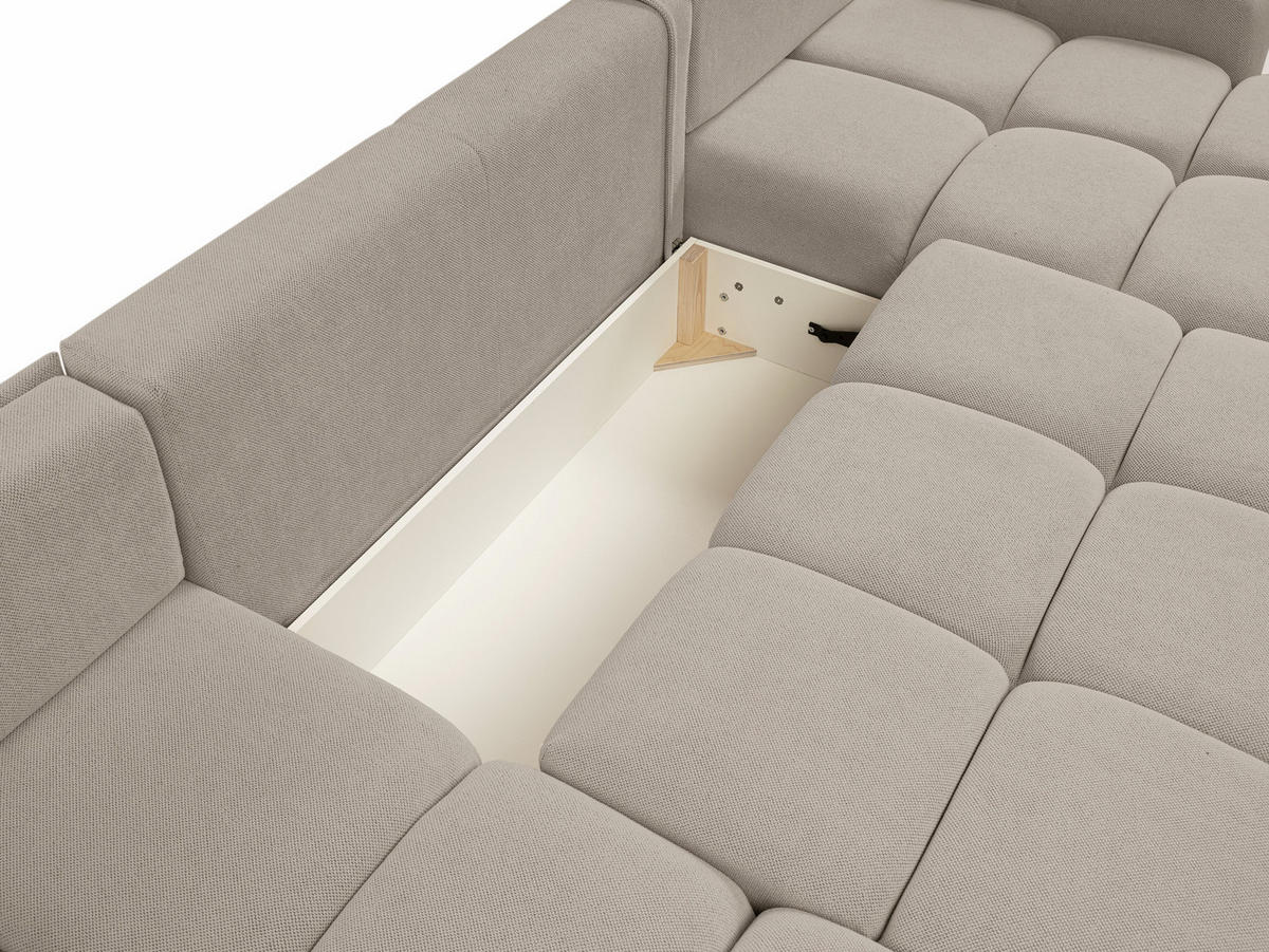 WOHNLANDSCHAFT DUCA U Beige Jersey mit Schlaffunktion - Beige, Holz (359/88/177cm) - MASSENO