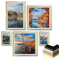 WANDBILDER 5er Set - 50x50 cm & 20x30 cm & 40x60 cm Goldrahmen - Aussicht Paris New York Treppen - Goldfarben, Kunststoff (40/60cm) - ArtPrintCave