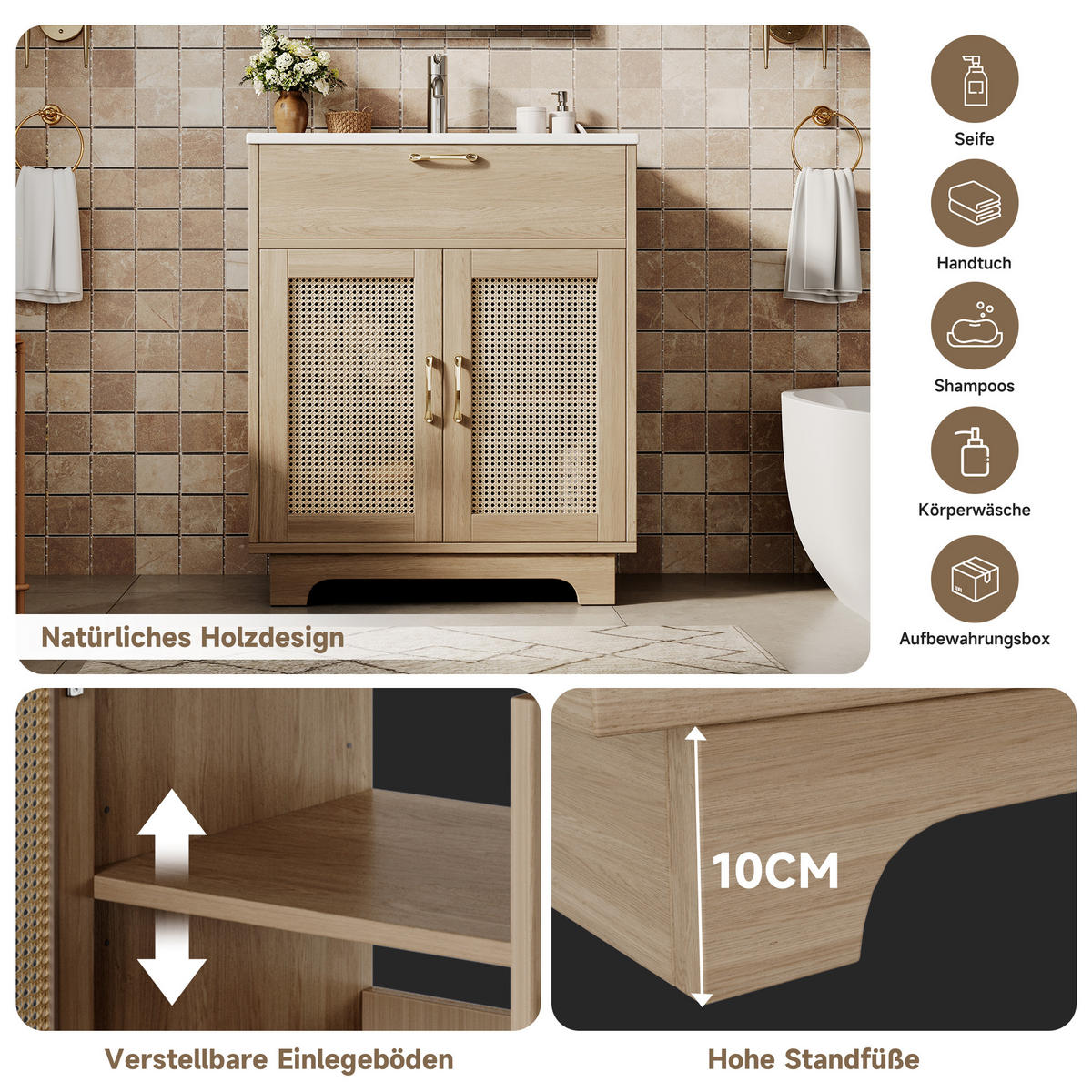WASCHTISCH Naturfarben 76/46/88 cm - Naturfarben, Holz (76/88/46cm) - PANGIVO