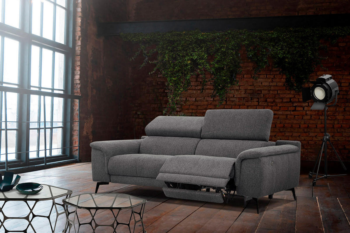 RELAXSOFA FIERO 3-Sitzer mit 1 Relaxfunktion, dunkelgrau - Dunkelgrau/Schwarz, Holzwerkstoff/Textil (212/82/103cm) - Courtois Laville