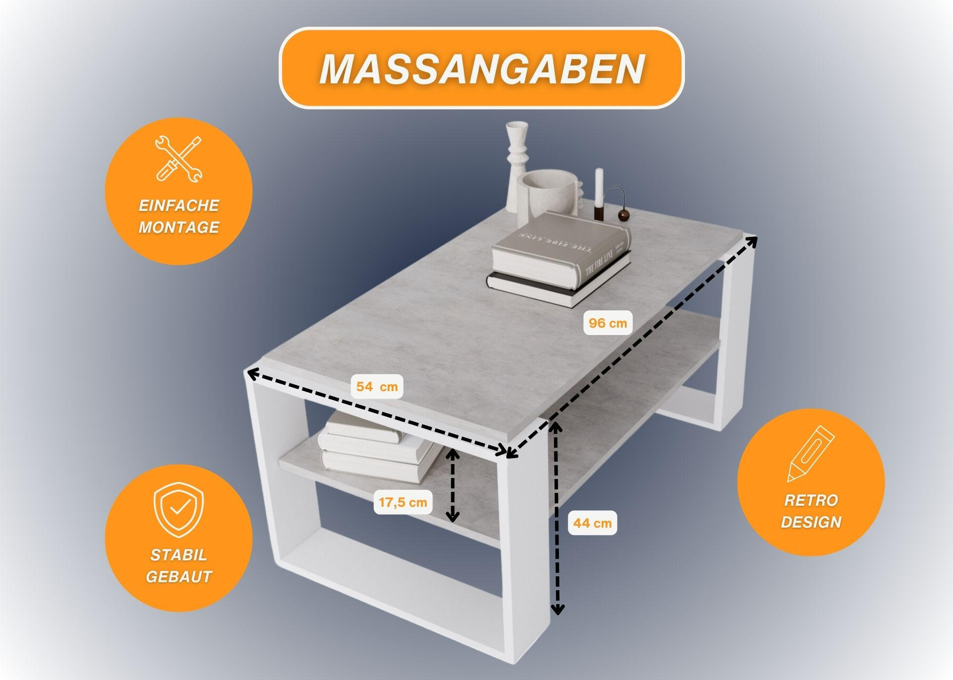 COUCHTISCH Holzwerkstoff rechteckig stabil Grau 42/54/96cm - Weiß/Grau, Holzwerkstoff (53.8/96/42cm) - CraftPAK