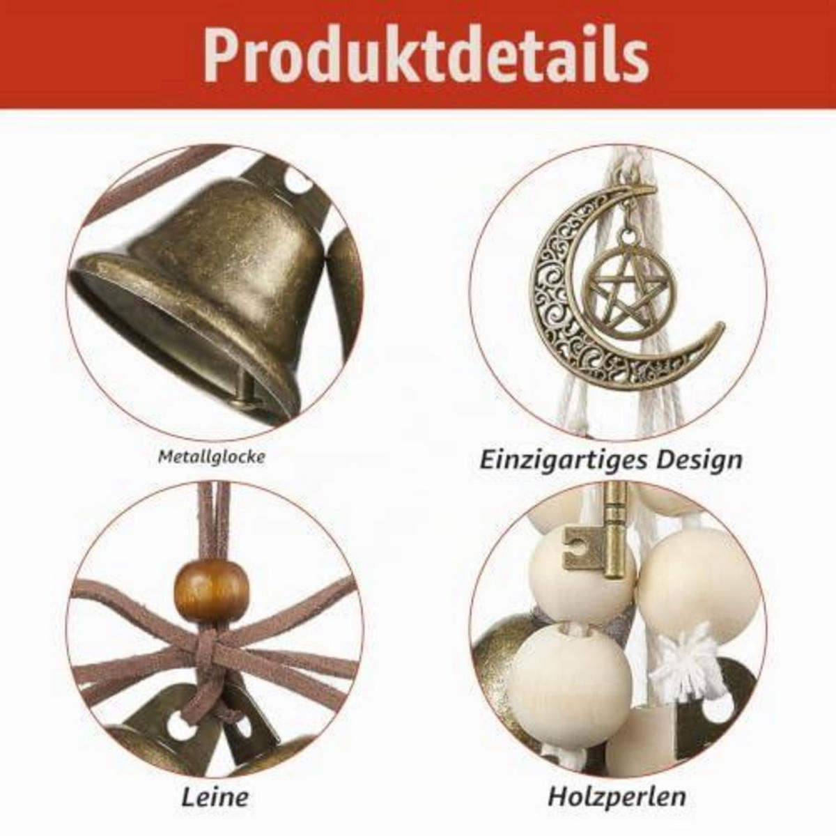 WINDSPIEL 3-teiliges Set Metall mit klarem Klang - Bronzefarben, Metall (26.5/12/10cm)