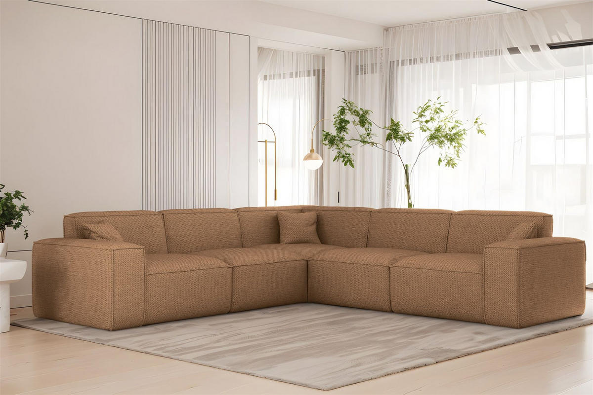 ECKSOFA Celes Premium In Artico - Rotbraun, Holzwerkstoff/Textil (246/246cm) - Fun Möbel