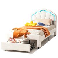 POLSTERBETT 90 × 200 mit Stauraumschubladen, Kinderbett mit LED-Leuchten, Holzlatten und Blütenkopf, Weiß - Weiß, Holz/Holzwerkstoff (90/200cm) - BursDany