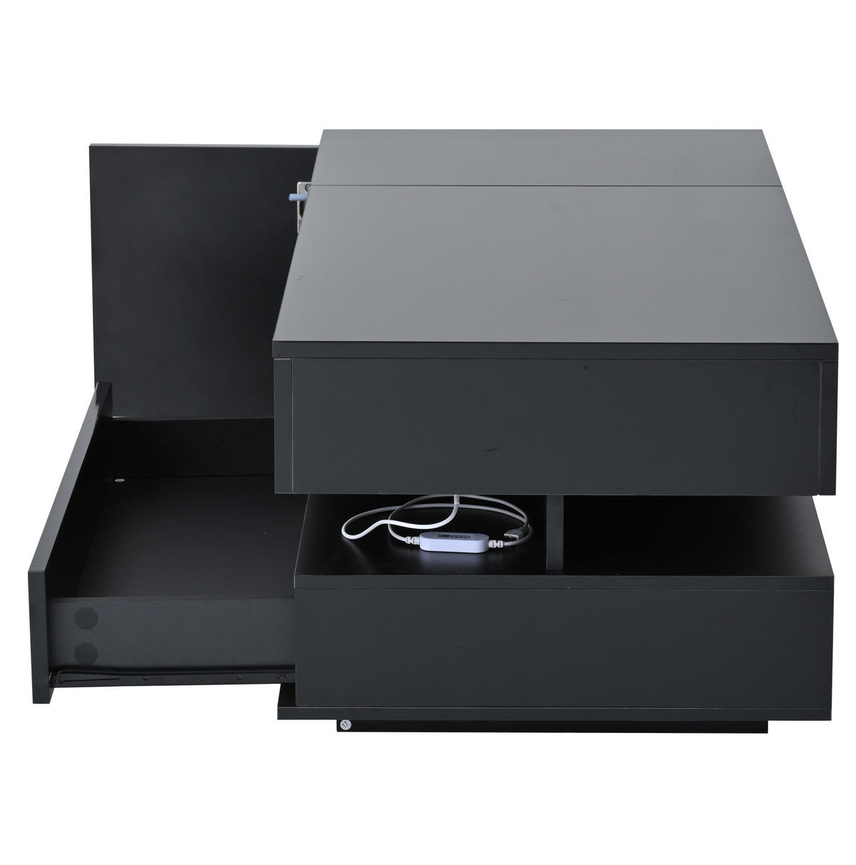 COUCHTISCH 95/50/40 cm schwarz aus Spanplatte mit LED und Stauraum - Schwarz, Holzwerkstoff (95/50/40cm) - OKMYHOME