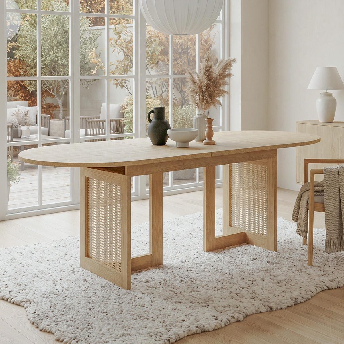 ESSTISCH ausziehbar 150-200/90 cm mit Rattan-Beinen DE-39789 Eichenfarbe - Eichefarben, Holzwerkstoff (90/200/75cm) - ComfortXL
