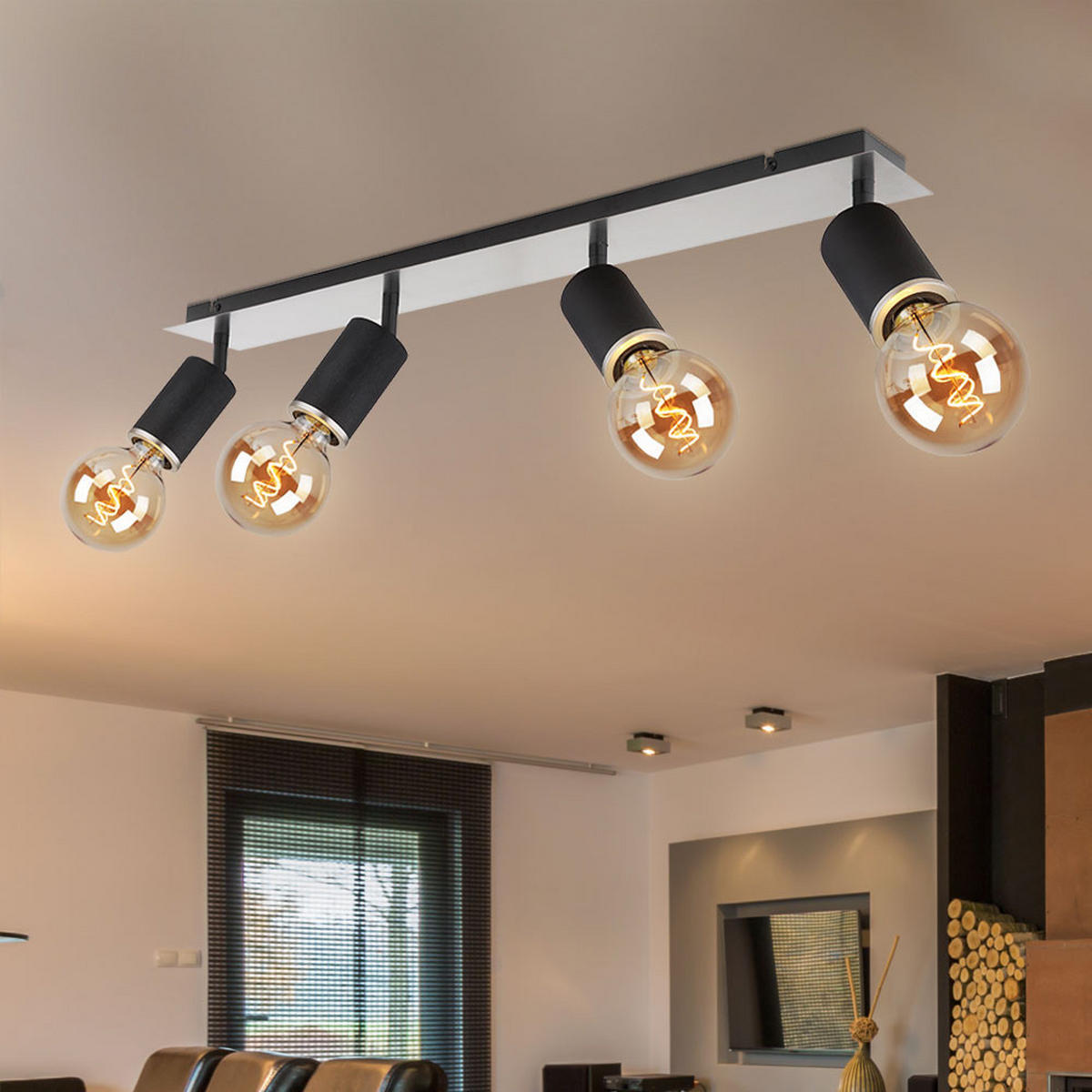 DECKENLEUCHTE Schwarz 4-flammig bewegliche Spots - Schwarz, Holz (80/10/18cm) - Globo Lighting