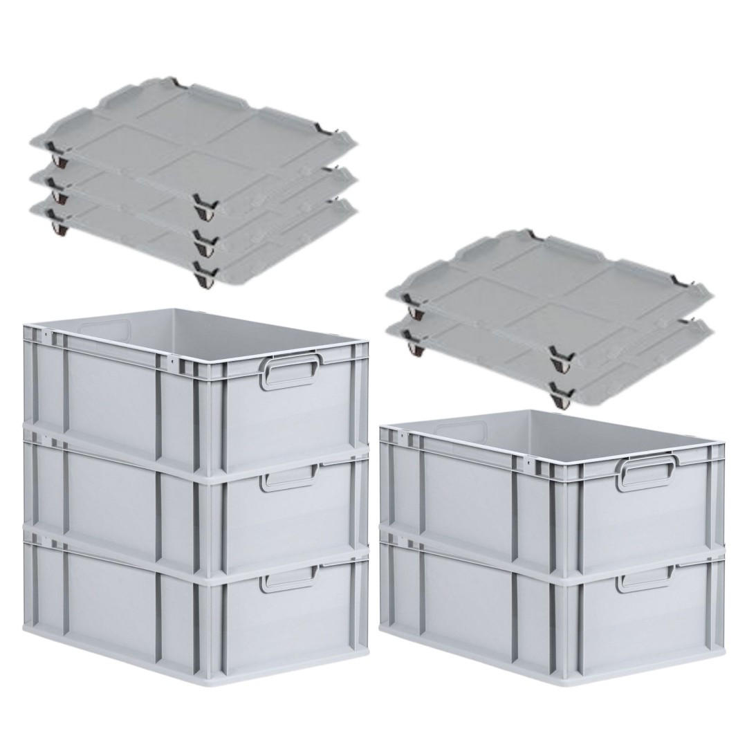 EUROBOX 5x Nextgen Economy Mit Auflagedeckel Grau/Schwarz Griffe Geschlossen - Schwarz, Kunststoff (40/22/60cm) - PROREGAL