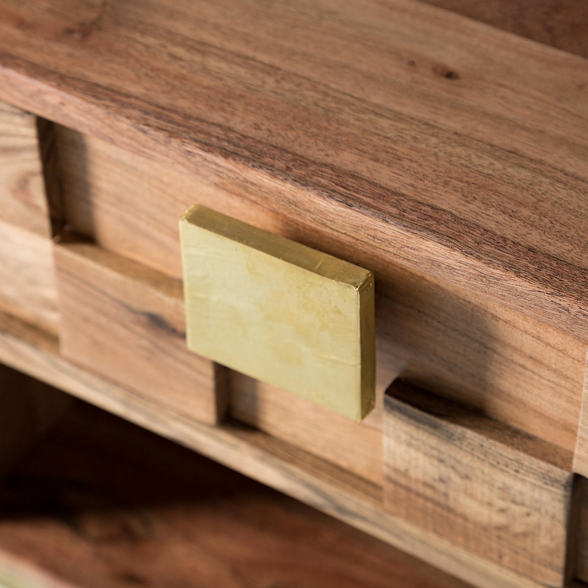 NACHTTISCH - Akazie massiv / Gold - Goldfarben/Akaziefarben, Holz (40/40/35cm) - home24