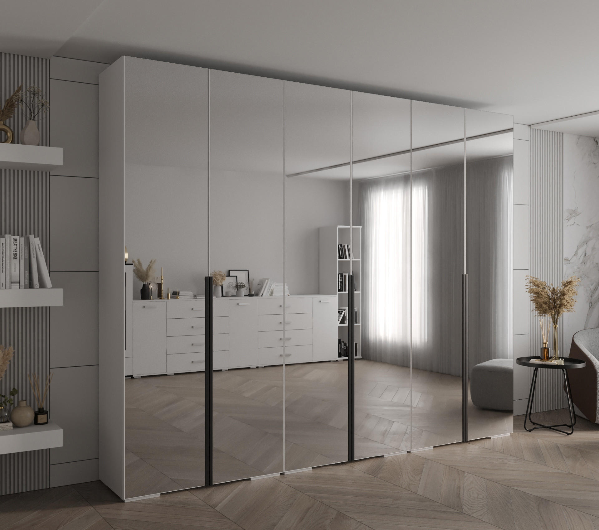 DREHTÜRENSCHRANK 236.7/300/47 6-türig - Schwarz/Weiß, Holz/Metall (300/236.7/47cm) - Abiks Möbel
